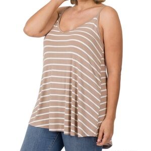 Zenana khaki/white stripes reversible swing tank top